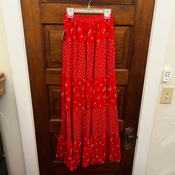 Altar'd State Women's XS Skirt Fleur Floral Maxi Red and Ivory NWT's $74 - Picture 14 of 16